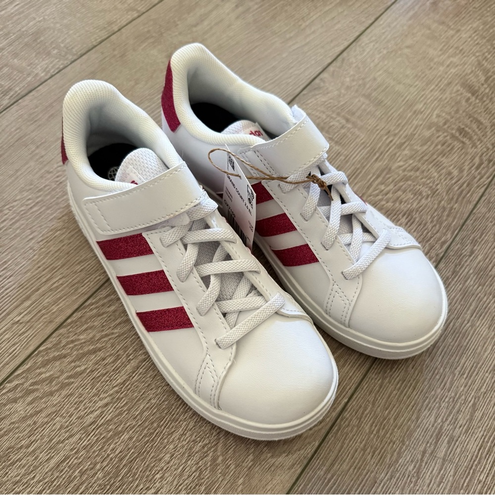 Adidas Grand Court in White / Pink Glitter Stripes Shoes Sneakers Girls Size 1